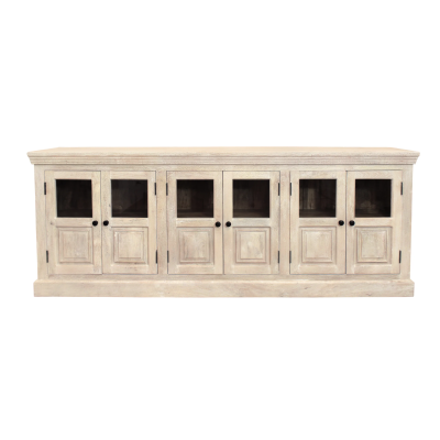 Lorient 6-Door Glass Sideboard - Distressed White