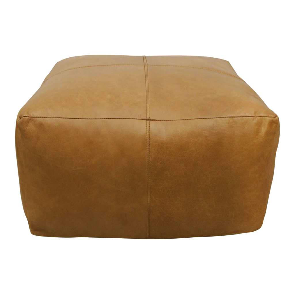 Batton Leather Pouf -Caramel 