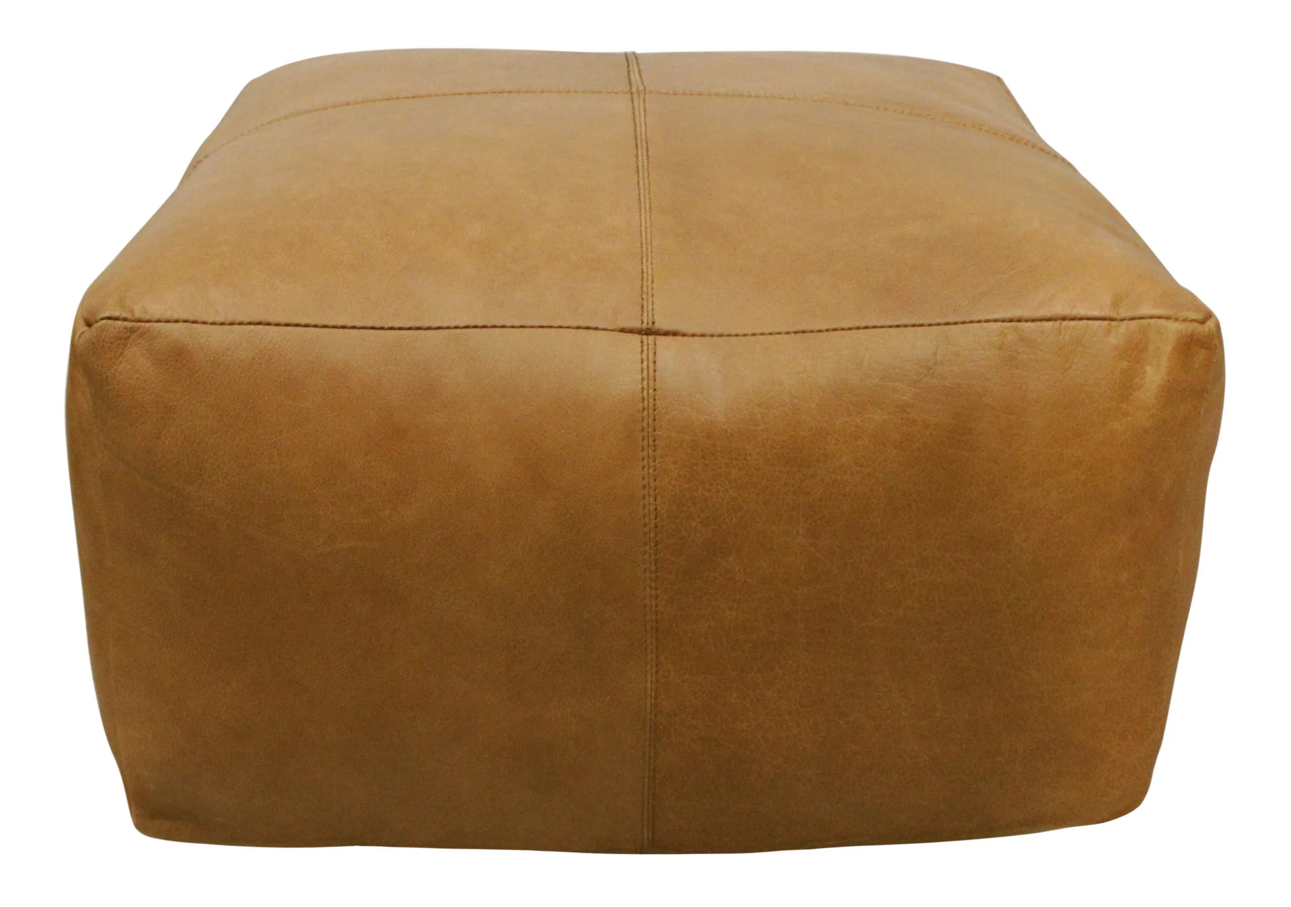Batton Leather Pouf -Caramel
