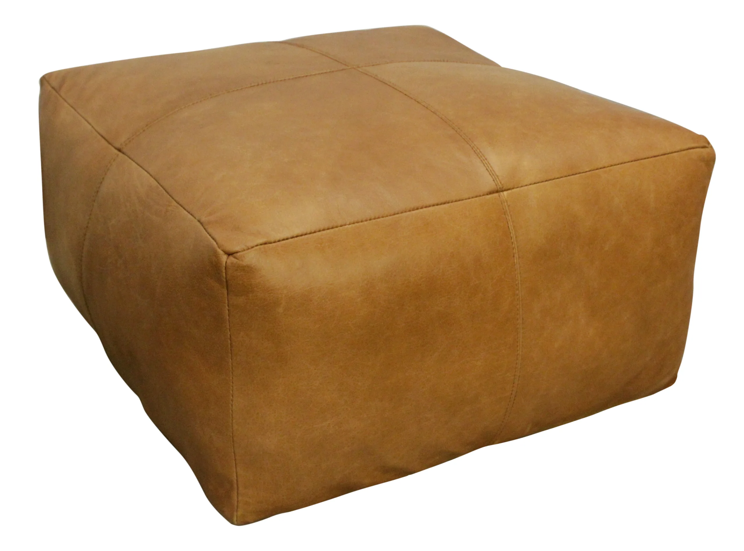 Batton Leather Pouf -Caramel - Image 3