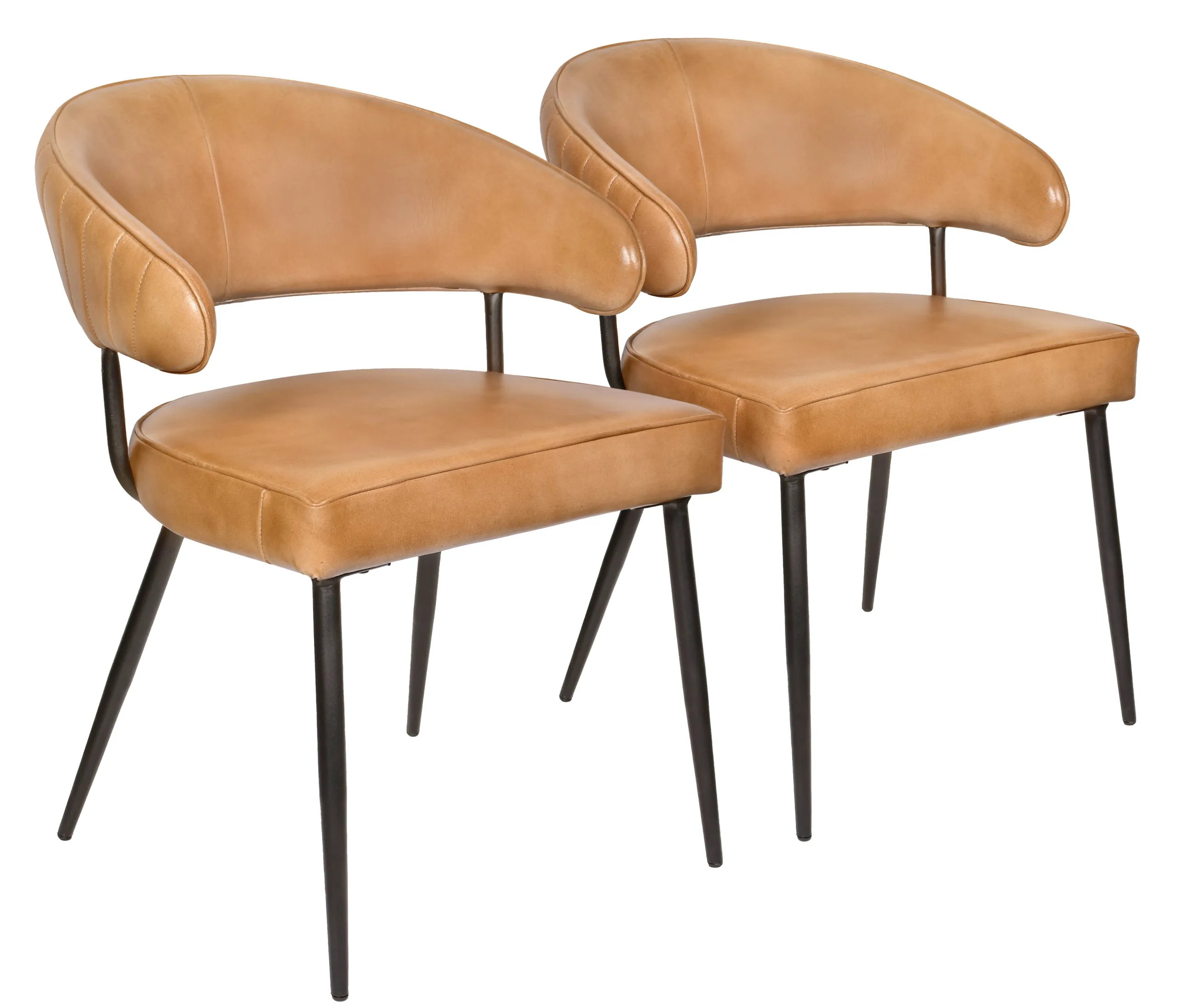 Barbara Leather Dining Chair 2-Piece Set - Caramel