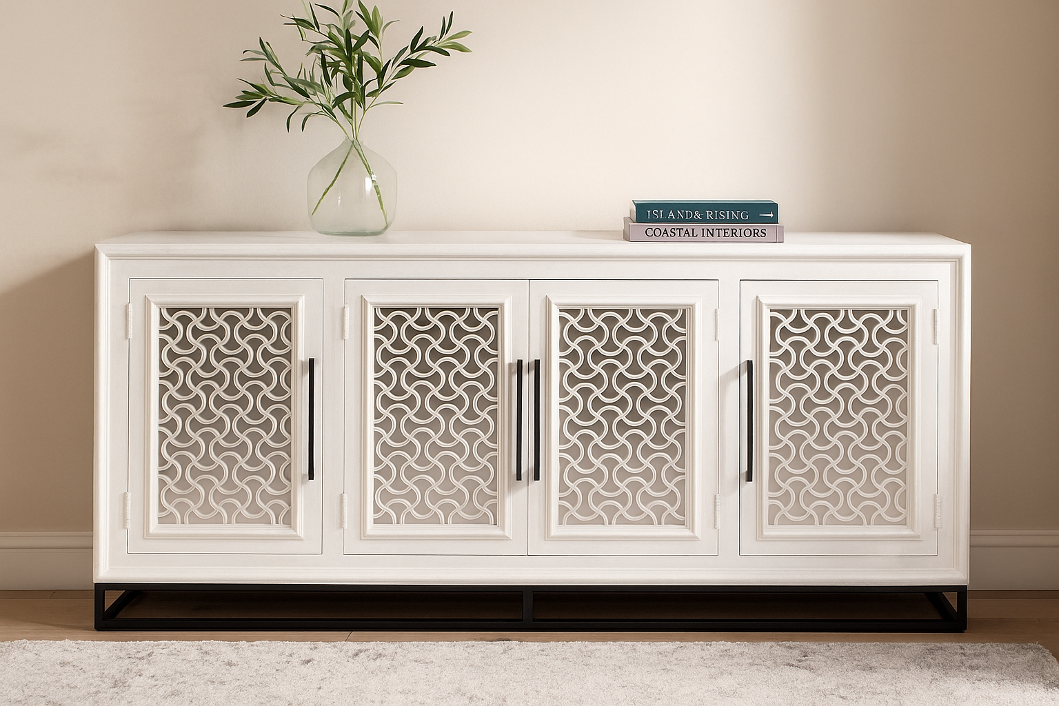 Javier 4-Door Sideboard - Distressed White - Image 2