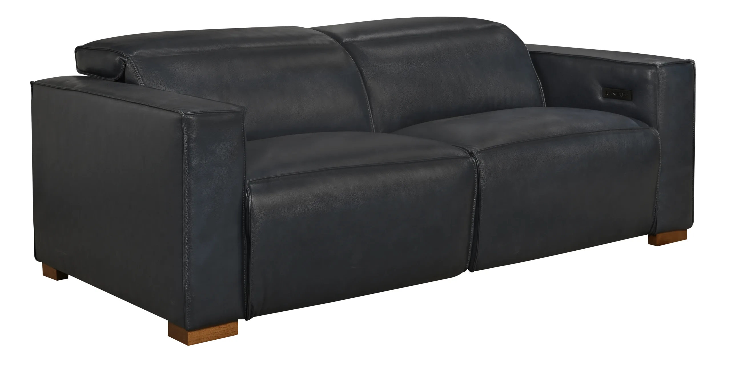 Lincolnshire Reclining Sofa - Blue with Spice Tan Legs - Image 2