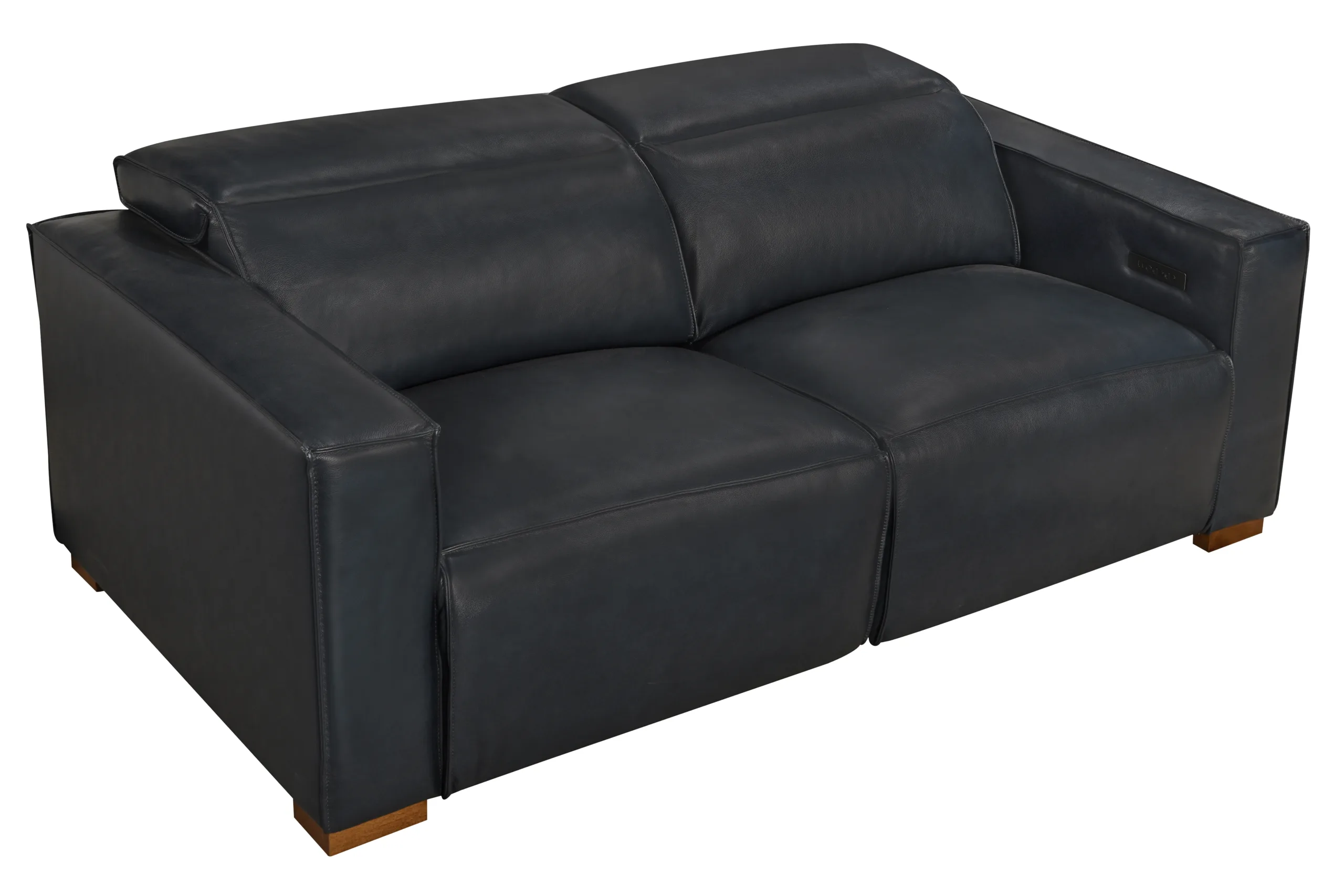 Lincolnshire Reclining Sofa - Blue with Spice Tan Legs - Image 3
