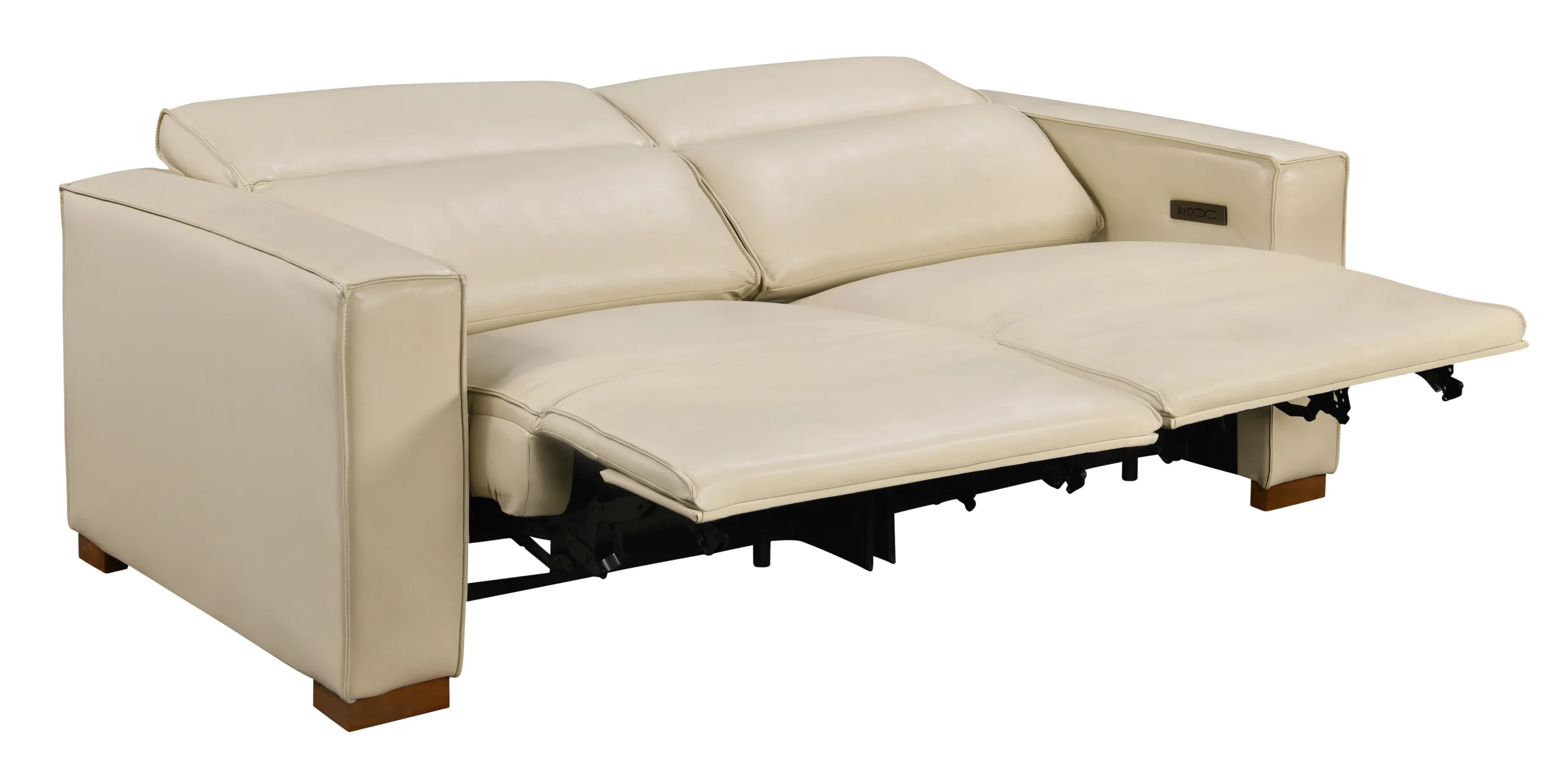 Lincolnshire Reclining Sofa - Beige with Spice Tan Legs - Image 5