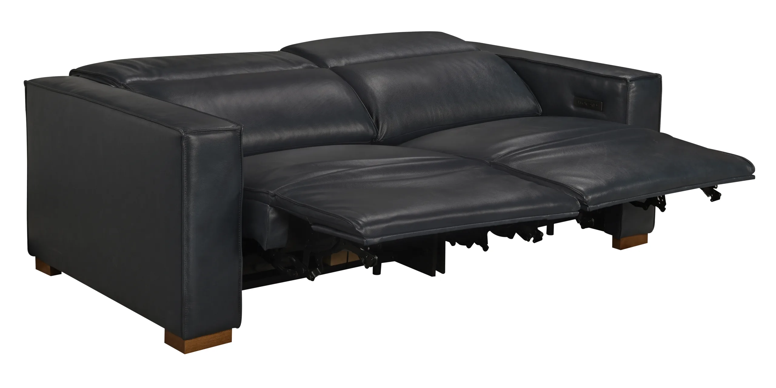 Lincolnshire Reclining Sofa - Blue with Spice Tan Legs - Image 6